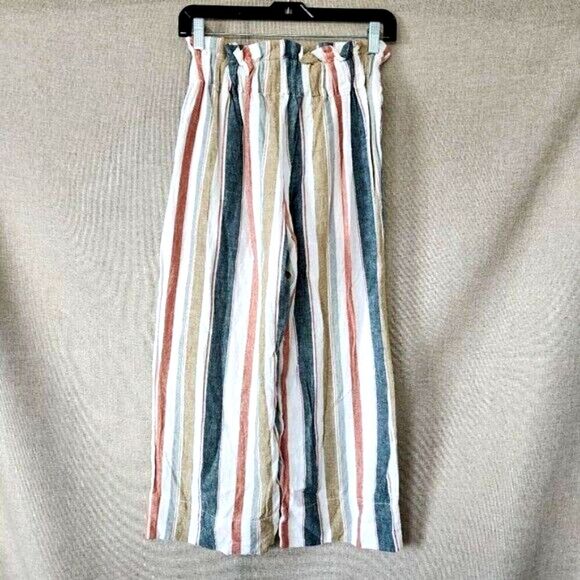Madewell linen blend Pants Multicolor Striped Wide Leg pockets Womens Size S - Picture 5 of 10